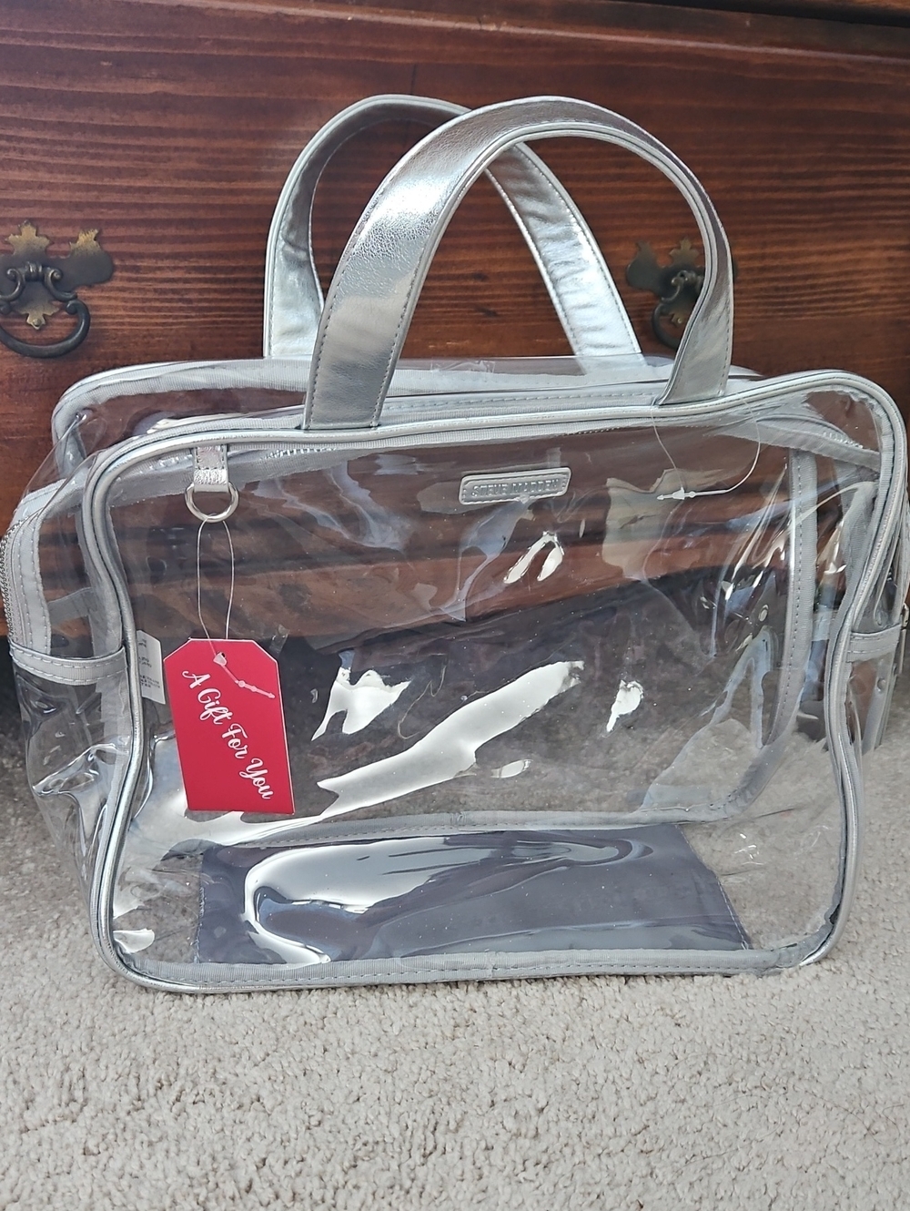 Steve Madden, Clear Silver-Trim Travel Tote Bag